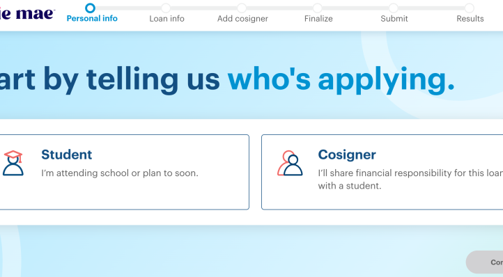 Sallie Mae's application page