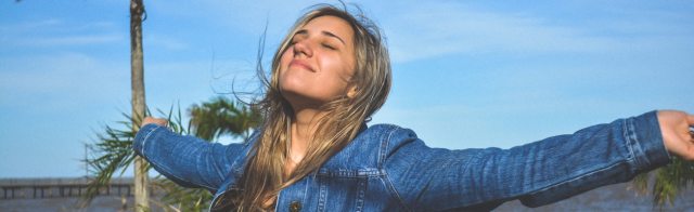 A women expressing relief