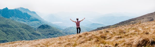 A person in the mountains
