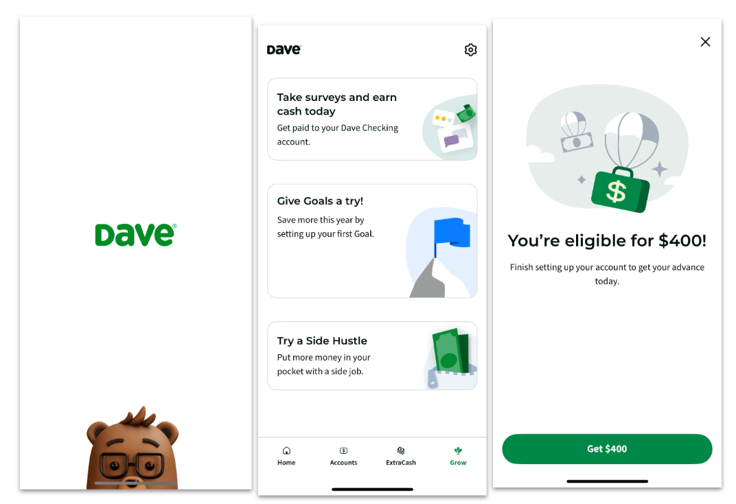 Dave screenshot saying you're eligible for $400