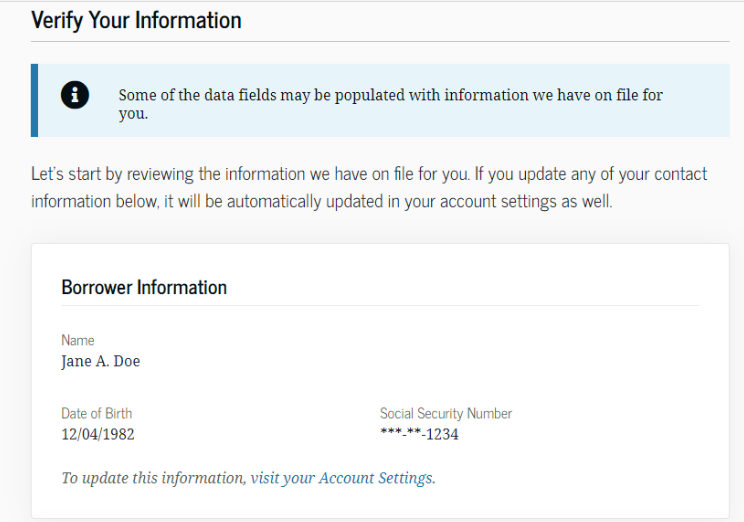 Verify your information screen