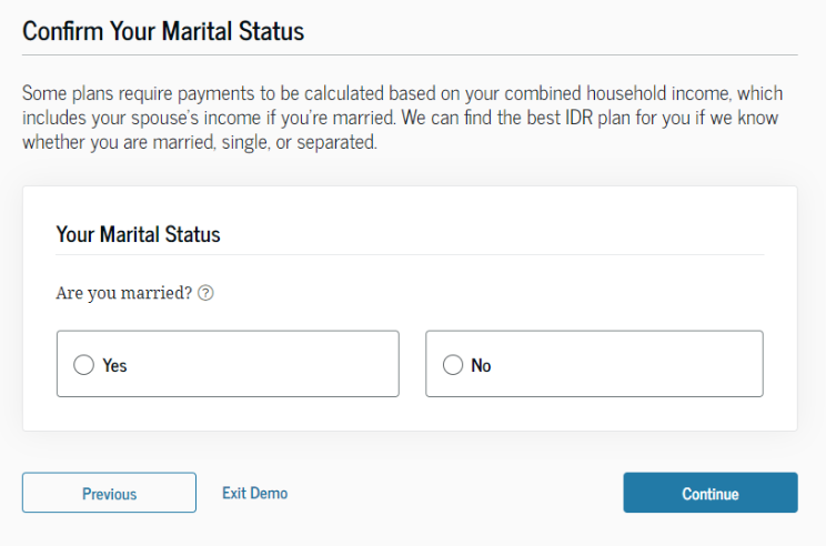 Confirm your marital status prompt