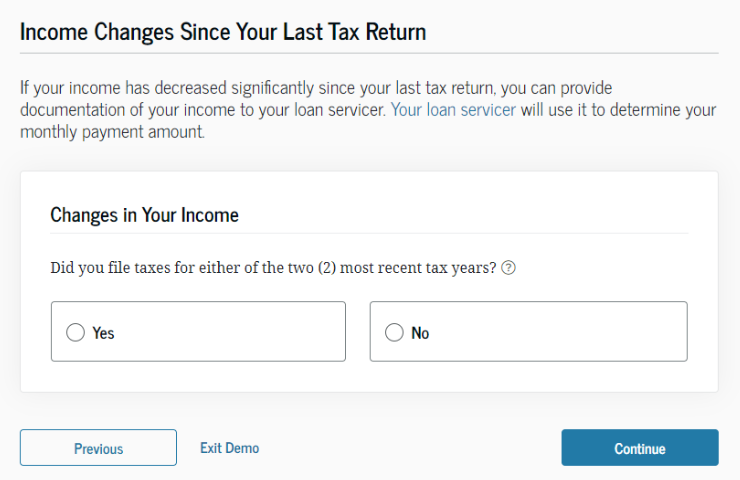 Enter income changes prompt