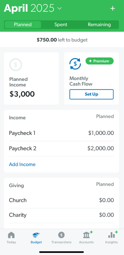 EveryDollar user interface 1