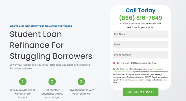 Yrefy student loan refinance application