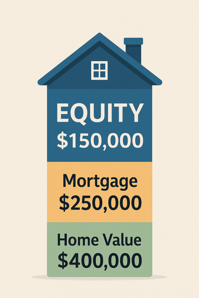 Illustration showing how equity is calculated based on mortgage and home value