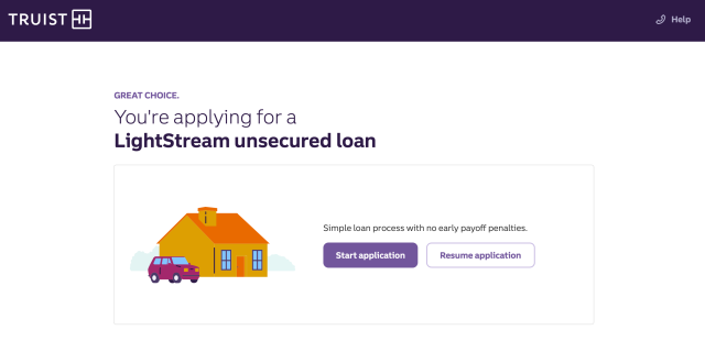 Applying for a LightStream unsecured loan on Truist's website