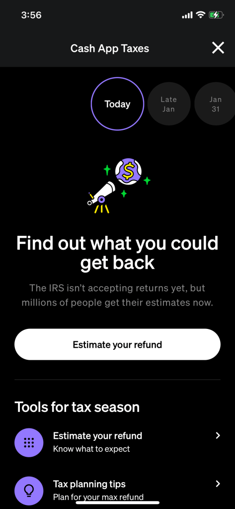 Screenshot of Cash App Taxes
