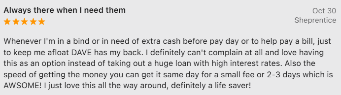 Five-star review of Dave from App Store