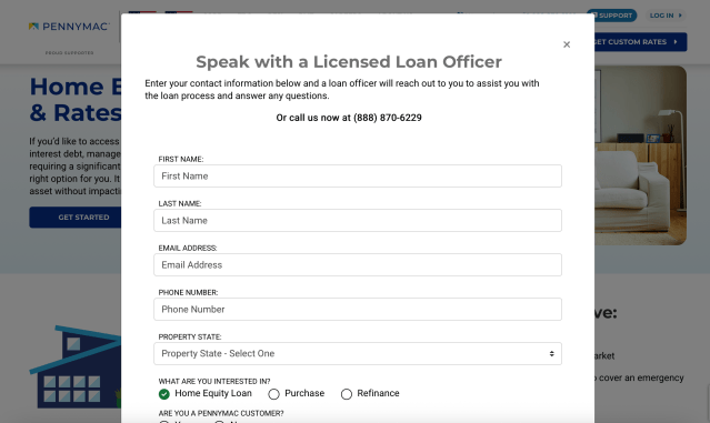 Pennymac home equity loan application